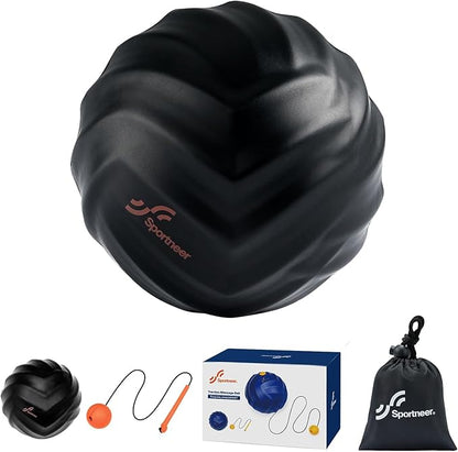 Sportneer Massage Lacrosse Ball with String, Deep Tissue Massager for Back Myofascial Release, Shoulder Trigger Point Therapy & Foot Plantar Fasciitis, Free Relax for Whole Body, Greasy Black