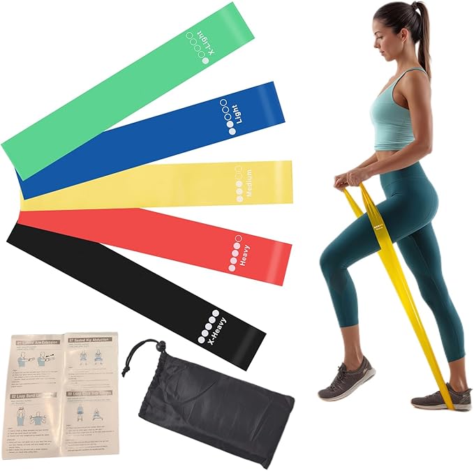 Resistance Loop Bands 5 Pack, Non-Slip Non-Roll TPE Exercise Bands for Yoga, Pilates, Home Workout, Strength Training, Stretching, Ideal for Glute, Leg, Arm, Hip Fitness