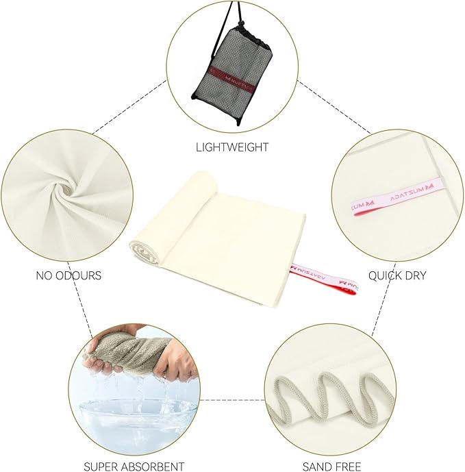Microfiber Towel Large for Beach, Travel, Swimming, Bath, Pool–Quick Dry, Ultra Compact, Sand Free, Lightweight & Super Absorbent(Off White,60x30 in)