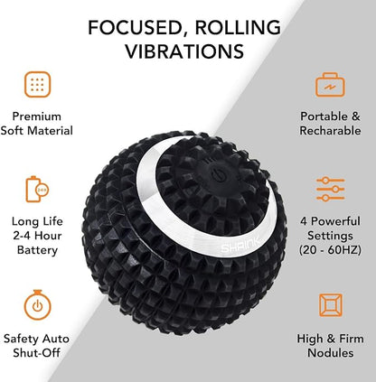 shrink Vibrating Massage Ball with 4-Speeds - Deep Tissue Trigger Point Massage Ball for Relieving Muscle Pain and Tension - Myofascial and Hip Flexor Release Tool for Physical Therapy