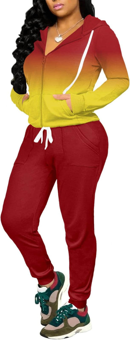 CLOCOR Track Suits for Women Set - Casual 2 Piece Outfits Sweatsuit Pocket Hoodies Long Sleeve with Patchwork Pants Set