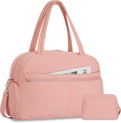Sports Gym Bag for Women, Lightweight Travel Duffle Bags with Shoe Compartment & Wet Pocket, Weekender Overnight Bag Fitness Workout Bag with Toiletry Bag (Pink)