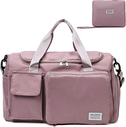Travel Bag, Large Capacity Folding Travel Bag, Sports Gym Bag with Wet Pocket & Shoes Compartment, Foldable Travel Duffel Bag, Weekender Overnight Bag for Women and Man