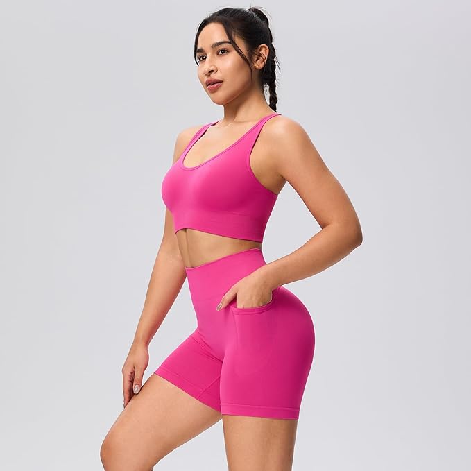 Evercute Women's Gym Shorts 3/4 Pack Seamless Scrunch Butt Lifting Workout Shorts 5" Tummy Control Ruched Booty Yoga Short