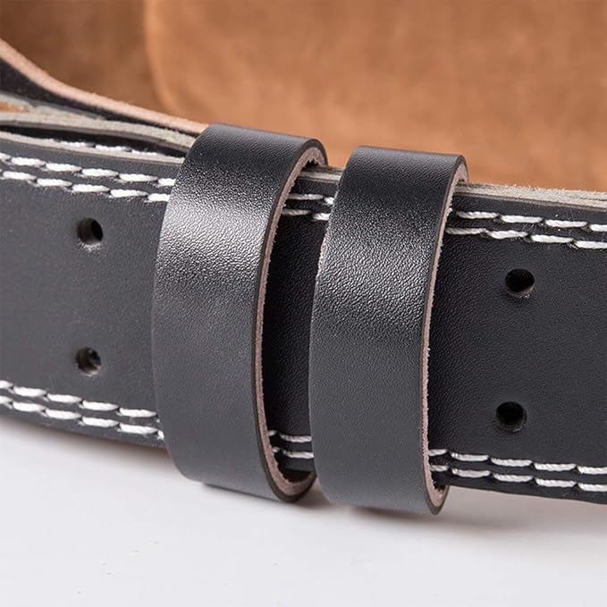 tegongse Faux Leather Weight Lifting Belt - Double Prong Power Lower Back & Lumbar Support for Squats, Deadlifts, Men & Women