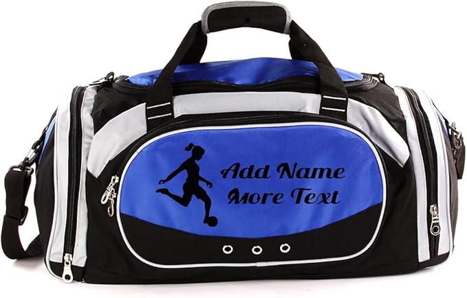 Personalized SportS Duffel Bag With Custom Name & Text - Soccer Female Blue