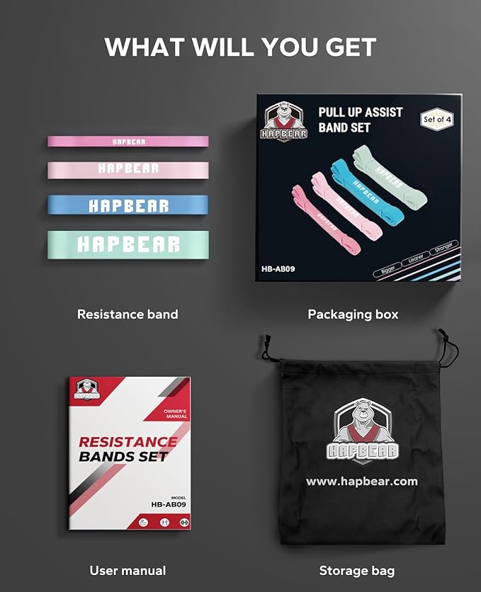 HAPBEAR Pull Up Assistance Bands - Pull Up Bands - Resistance Bands - Exercise Bands Resistance Bands Set - Workout Bands for Working Out, Stretching, Muscle Training