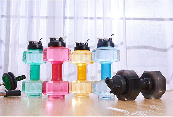 Big Capacity PETG Friendly Cup Dumbbell Shape Drinking Water Bottles Barbell Kettle Body Training Bottle () for Outdoor Camping Travel