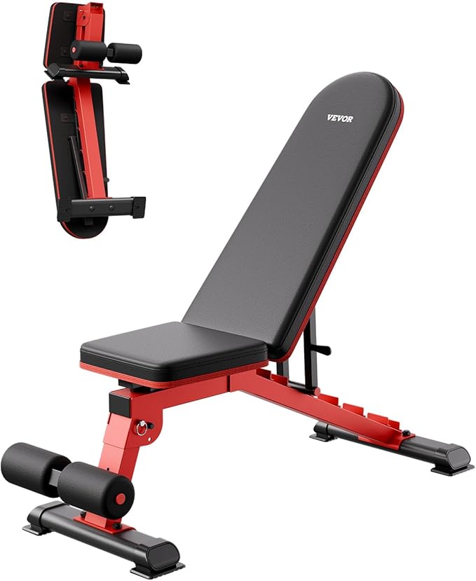 VEVOR Weight Bench, 1200lbs Heavy Duty Stable Weight Bench Press for Full Body Workout, Adjustable Exercise Sit up Bench for Home Gym Strength Training, Flat Bench with Quick Folding & Fast Adjustment