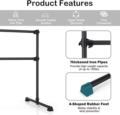 Goplus 4 FT Height Adjustable Ballet Bar, Double Portable Ballet Barre, Freestanding Dance Bar, Fitness Exercise Equipment for Home Gym School, Barre Bar for Kids & Adults
