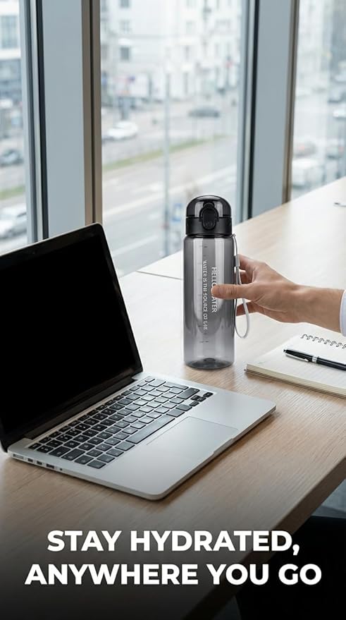 26oz Motivational Water Bottle with capacity Marker & Strainer, Leakproof BPA-Free Sports Bottle with Carry Lanyard, One-Click Open for Gym, Fitness, Camping, and Outdoor Activities