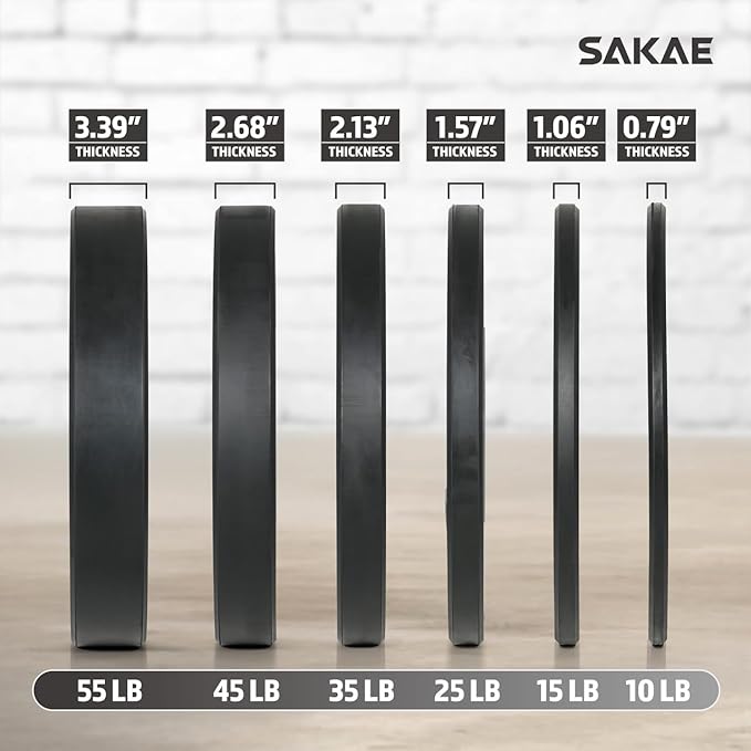 SAKAE Olympic Rubber Bumper Plates, 2-Inch Weight Plate Set with Steel Hub, Ideal for Weightlifting, CrossFit, Strength Training & Home Gym Workout, Available in Single, Pair & Sets, Multiple Sizes