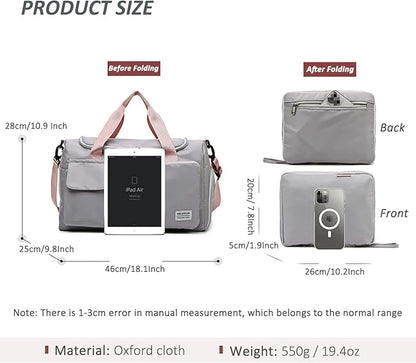 Travel Bag, Large Capacity Folding Travel Bag, Sports Gym Bag with Wet Pocket & Shoes Compartment, Foldable Travel Duffel Bag, Weekender Overnight Bag for Women and Man