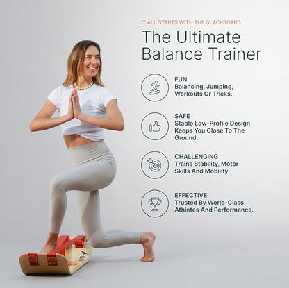 GIBBON SlackBoard - GiBoard Balance Board Kids & Adults - Slackline Balance Trainer - Slack Board Core Workout Equipment Home Gym Training - Standing Desk Exercise - Yoga, Agility, Pilates & More