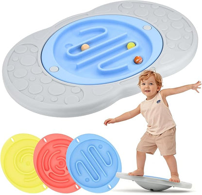 Balance Board Kids Maze, Toddler Balance Boards for Sensory Training Core Strength & Coordination, Kids Wobble Board with Non-Slip Pedals, Active Play for 3+ Years