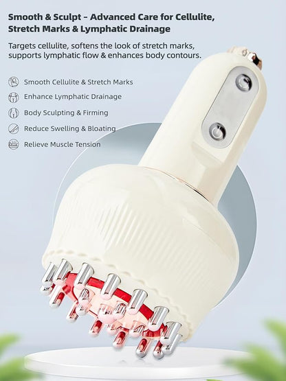 Lymphatic Drainage Massager & Anti Cellulite Massage Tool, Helps Reduce Stretch Marks & Cellulite, for Legs, Arms & Belly, Body Sculpting Machine with Microcurrent, Light, Heat & Vibration