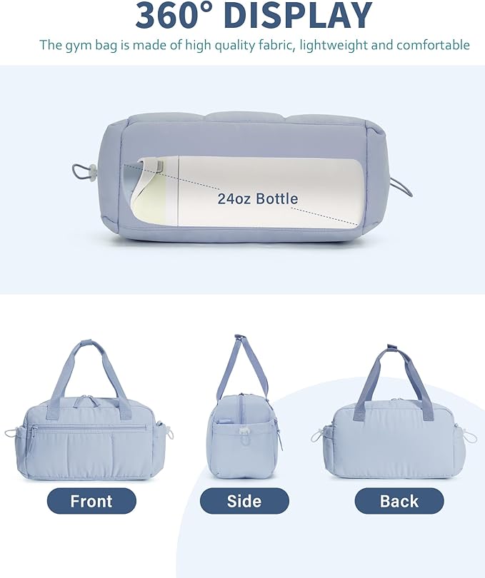 Ceneda Small Gym Bag for Women, Quilted Puffer Tote with Wet Pocket & Coin Purse, Lightweight Mini Sports Travel Duffle with Crossbody Strap, Water-Resistant for Workout, Yoga, Daily Commute