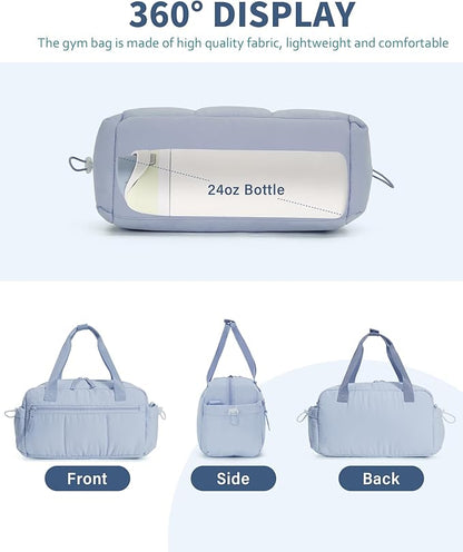 Ceneda Small Gym Bag for Women, Quilted Puffer Tote with Wet Pocket & Coin Purse, Lightweight Mini Sports Travel Duffle with Crossbody Strap, Water-Resistant for Workout, Yoga, Daily Commute