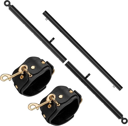 Heavy Duty Stainless Steel Expandable Spreader Bar with 2pcs PU Adjustable Straps, Sports Aid Training Fitness Gear Pilates Aid Kit,Home Indoor Sports Yoga Set