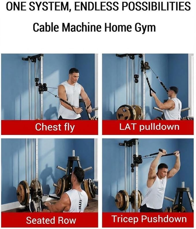 Wall Mounted Cable Machine for Home Gym, 19-Position High & Low Cable Machine with Dual Pulley System,LAT Pulldown, 400Lb Capacity, Space Saving Strength Training Equipment for Garage & Home