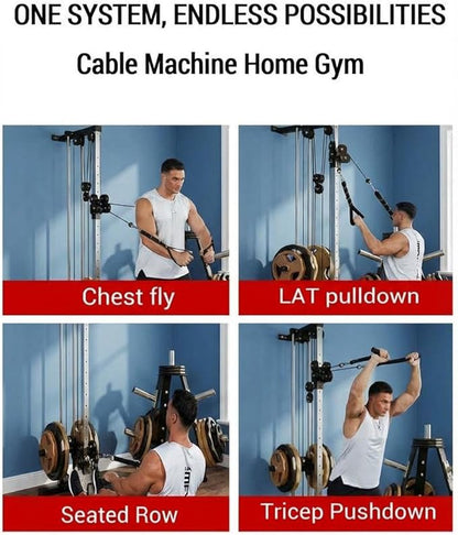 Wall Mounted Cable Machine for Home Gym, 19-Position High & Low Cable Machine with Dual Pulley System,LAT Pulldown, 400Lb Capacity, Space Saving Strength Training Equipment for Garage & Home