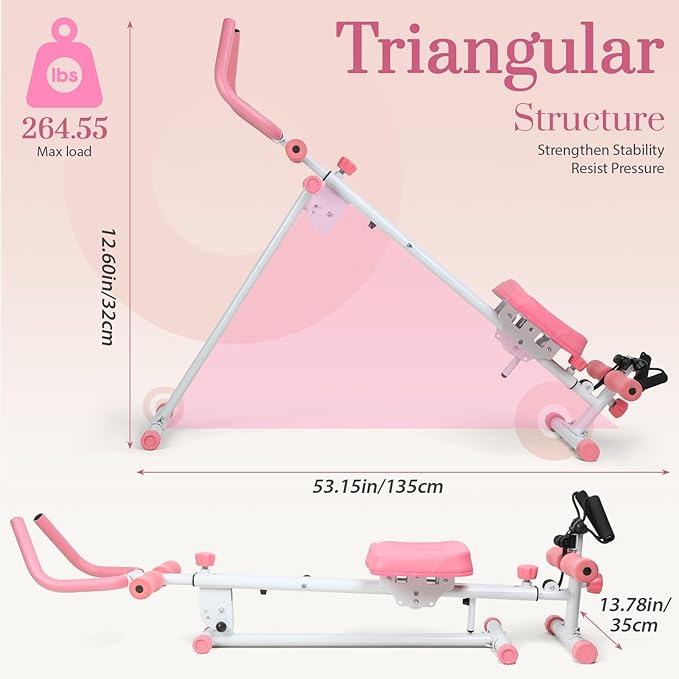 4-in-1 Foldable Rowing Machine for Home, Ab Workout Equipment with Resistance Bands Roman Chair & Leg Press 120kg Capacity Quiet Magnetic Rowing Machine for Small Spaces