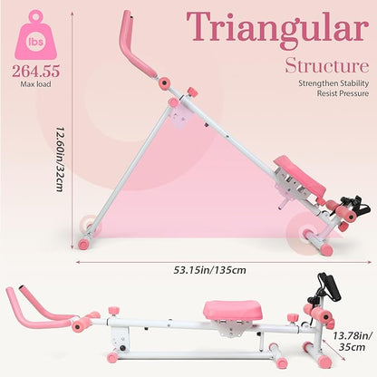 4-in-1 Foldable Rowing Machine for Home, Ab Workout Equipment with Resistance Bands Roman Chair & Leg Press 120kg Capacity Quiet Magnetic Rowing Machine for Small Spaces