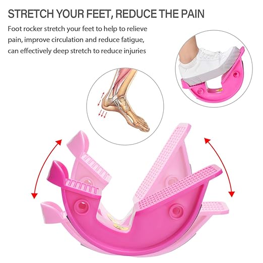 Foot Rocker Calf Stretcher Ankle Plantar Board for Achilles Tendonitis, Muscle Stretch, Feet and Shin Splint Pain Relief - Improve Calf Flexibility, Ankle Mobility - Rose