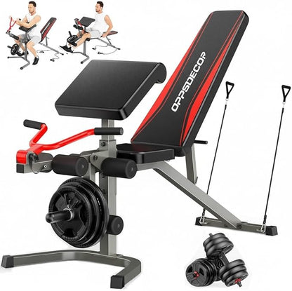 Professional Weight Bench with Leg Extension & Leg Curl & Preacher Curl, Heavy-Duty Adjustable Weight Bench Press Set Incline Decline Flat Workout Bench Full Body Strength Training for Home Gym