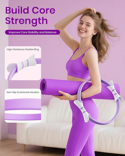 Pilates Ring Set for Women, Home Workout Pilates Equipment with Resistance Bands, 14'' Magic Circle, Mini Ball, Pilates Starter Kit for Strength, Toning and Flexibility
