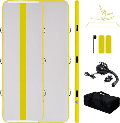 Tuxedo Sailor Inflatable Gymnastics Mat with Electric Pump, Storage Bag, Repair Kit–Air Mat for Home Training, Cheerleading, Yoga