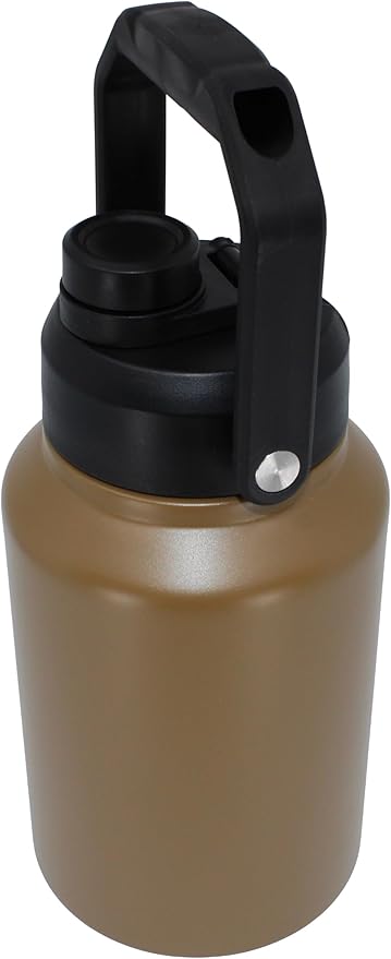 64 Ounce Half Gallon Insulated Water Bottle, Large Capacity Vacuum Flask with Handgrip (Tan)