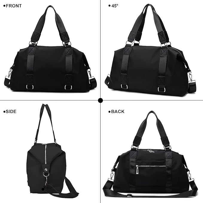Gym Bag for Women Weekender Carry on Bags Dance Yoga Tote Travel Duffle Personal Item Bag with Wet Pocket Toiletry MakeupBag for Men Sport Trips Hospital Black