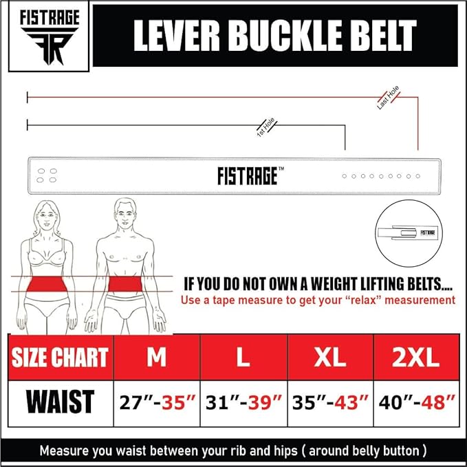 FISTRAGE Lever Buckle Weight Lifting Leather Black Belt Gym Back Support for Men & Women Training Fitness Exercise for Tough Workouts | Power Lifters | Supports Lumber Lower Back