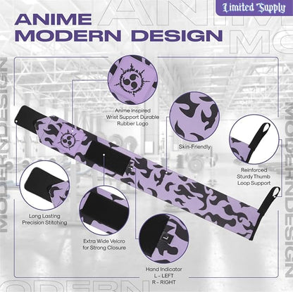 CROWN Anime Wrist Wraps Camo Lifting Straps 24" for Men and Women - 1 Pair Each, Purple CM Gym Accessories Support Weightlifting, Powerlifting, Strength Training, and Improve Workout