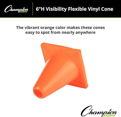 Champion Sports High Visibility Flexible Vinyl Cones for Sports Training, Agility Drills, Field & Gym Marking Sets