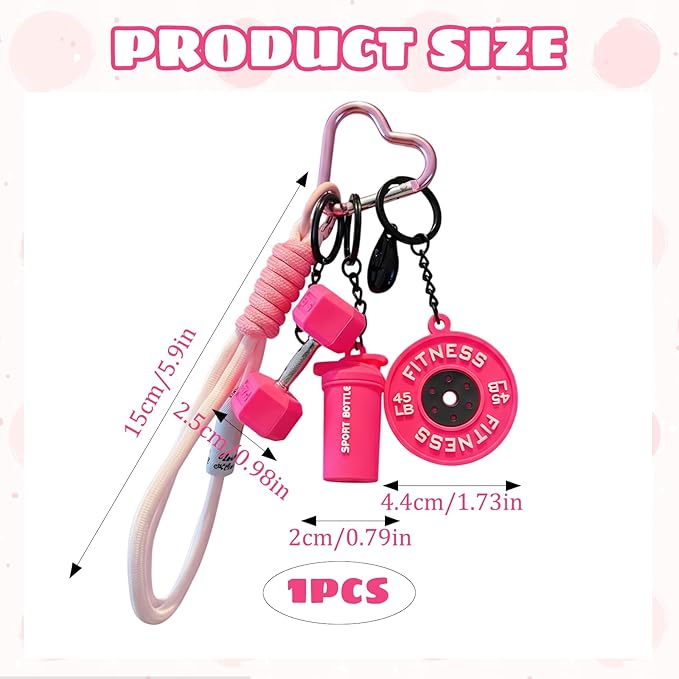 Dumbbell Keychain, Fitness Keychain, Workout Gifts for Women, Fitness Charm Set for Gym Bag Accessories, Mini Dumbbell Charm in Rose Pink