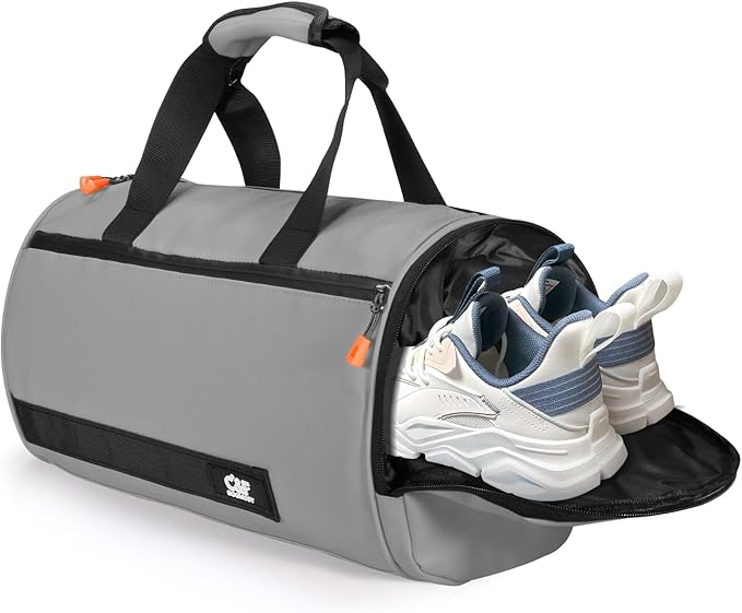 C&F BOGMOST Small Gym Bag for Women & Men,Small Lightweight Duffel Bag Carry On Bags Mini Duffel Travel Bag Waterproof Sports Bags for Workout/Sport/Travel, Light Gray,with Shoes Compartment