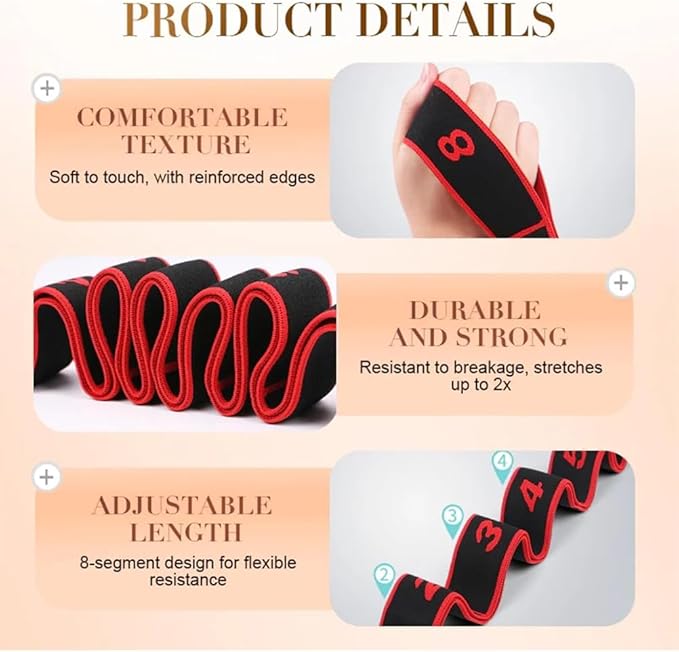Numbered Resistance Band for Seniors,Fitness Resistance Band for Stretching and Yoga,8 Section Number Elastic Stretch Strap,with Hand Grippers,for Glutes Legs Training,for Women Men