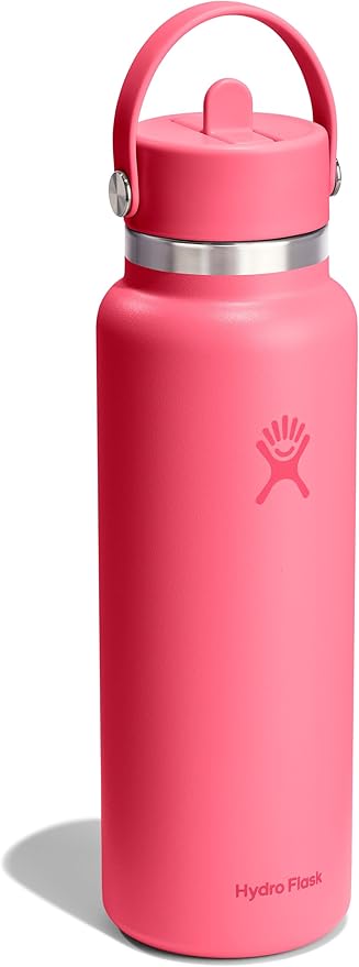 Hydro Flask Water Bottle - Insulated Stainless Steel - Wide Straw Lid, Non Spill, Leakproof in 40 Oz Popstar Pink