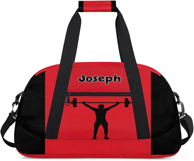 Personalized Sports Duffel Bag with Name, Men Sport Duffel Gym Training Bag Weekender Bags Athlete Bag Travel Workout Duffel Bag, Weightlifting Silhouette