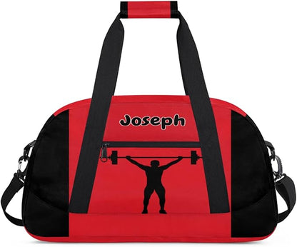 Personalized Sports Duffel Bag with Name, Men Sport Duffel Gym Training Bag Weekender Bags Athlete Bag Travel Workout Duffel Bag, Weightlifting Silhouette