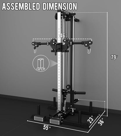 Eonfit E1 2.0 Wall Mounted Cable Machine for Home Gym, LAT Pulldown, Functional Trainer, Cable Crossover Machine Workout Station Pulley System Cable Tower with Leg Holder, Foot Board