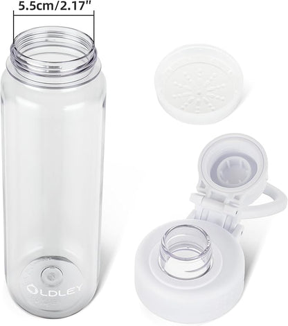 OLDLEY 32 oz Water Bottle, Sports Tritan Water Bottle with Carry Handle and Spout Lid, Leakproof & BPA Free Large Water Bottles for Home,Travel, School, Outdoors, Gym, Transparent