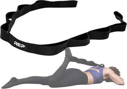 REP Fitness Cotton Stretching Strap – Yoga Band with Loops for Flexibility Training, Physical Therapy, Leg & Back Stretch, Exercise Equipment for Recovery, Hamstring Stretcher for Home Workouts, Black