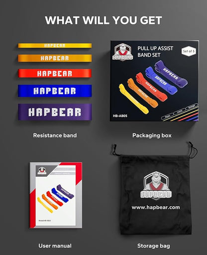 HAPBEAR Pull Up Assistance Bands - Pull Up Bands - Resistance Bands - Exercise Bands Resistance Bands Set - Workout Bands for Working Out, Stretching, Muscle Training