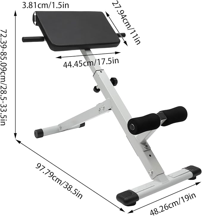 Hyperextension Bench with Adjustable Height and Back, Multi-functional Workout Bench, Back Extension Roman Chair