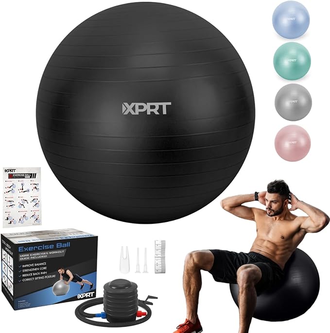 XPRT Fitness Exercise Ball (55/65/75cm) - Yoga Ball for Home Gym Workout, Physical Therapy, Balance, Stability Training - Office Ball Chair with Quick Pump (5 Colors)