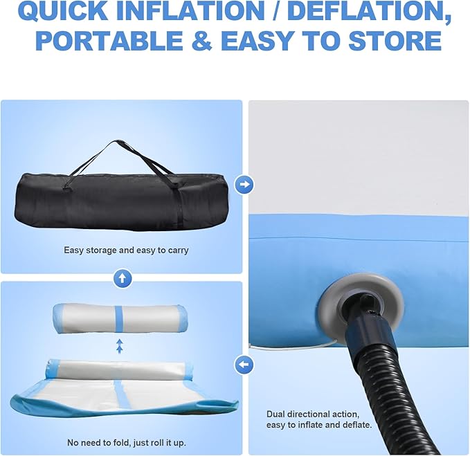 FBSPORT Inflatable Air Gymnastics Mat Training Mats 4/8 inches Thickness Gymnastics Tracks for Home Use/Training/Cheerleading/Yoga/Water with Pump