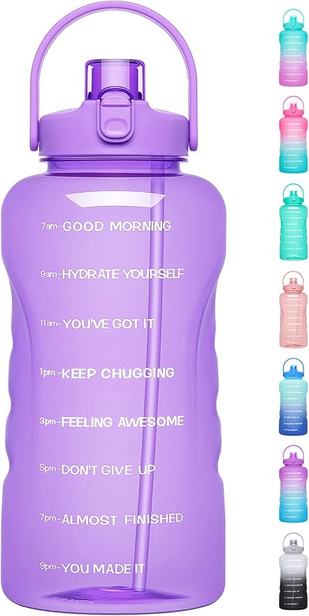 HydroPal 1 Gallon Water Bottles with Straw, 128 oz Water Bottle BPA Free Innovative 2-IN-1 Lid Gym Bottle with Times to Drink Motivational, Large for Sports Fitness Camping Water Jug （13.8X5.5 inch）